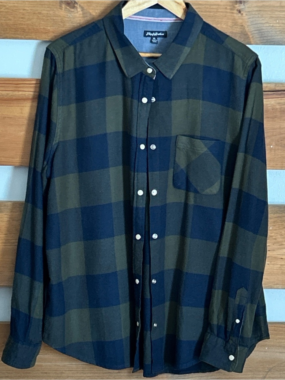 Flag & Anthem Green/Navy Plaid Pearl Snap Button-Up Flannel Shirt Men's Size XL